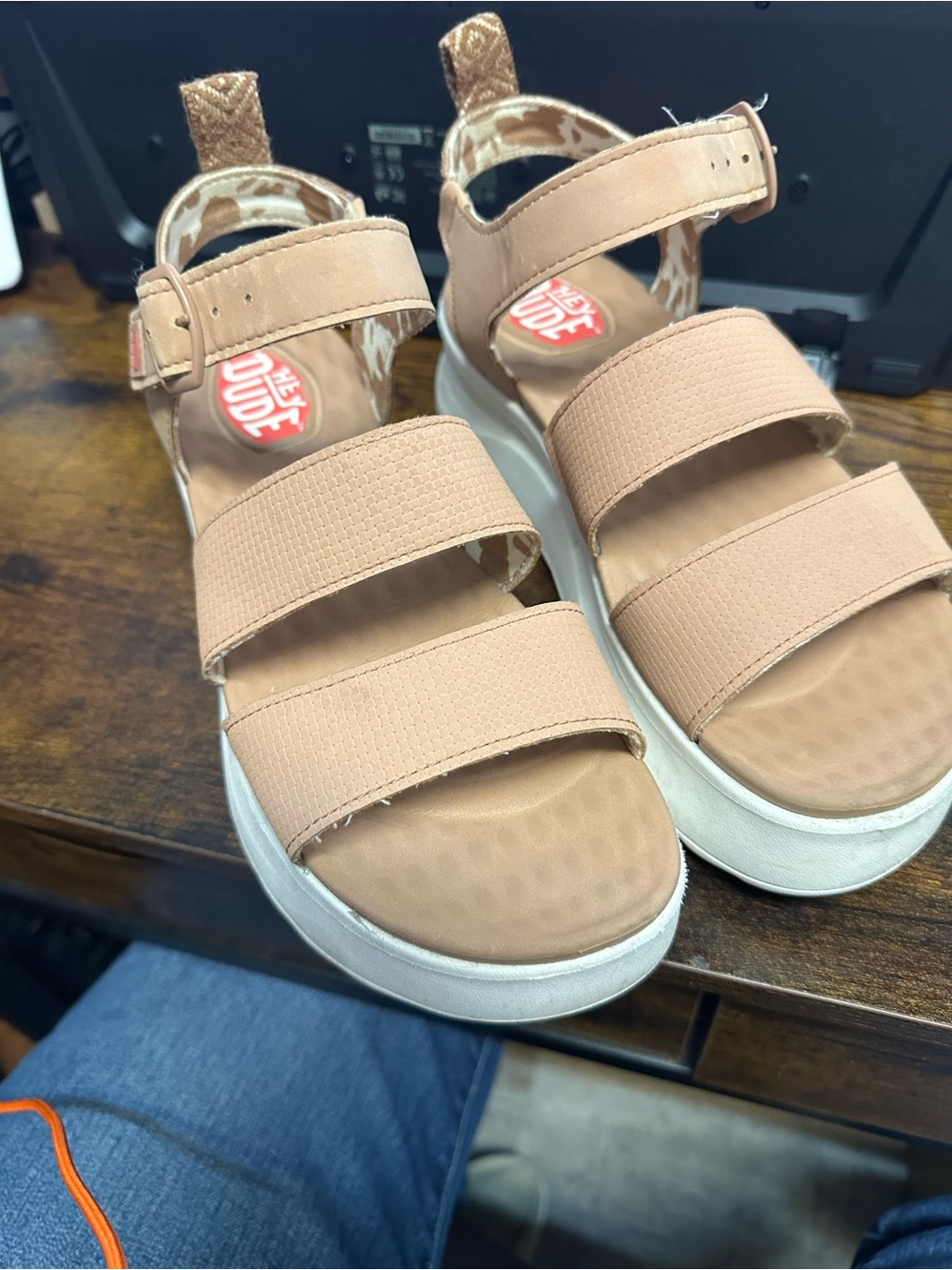 Hey Dude Girls Blush Tan Triple-Strap Platform Sandals